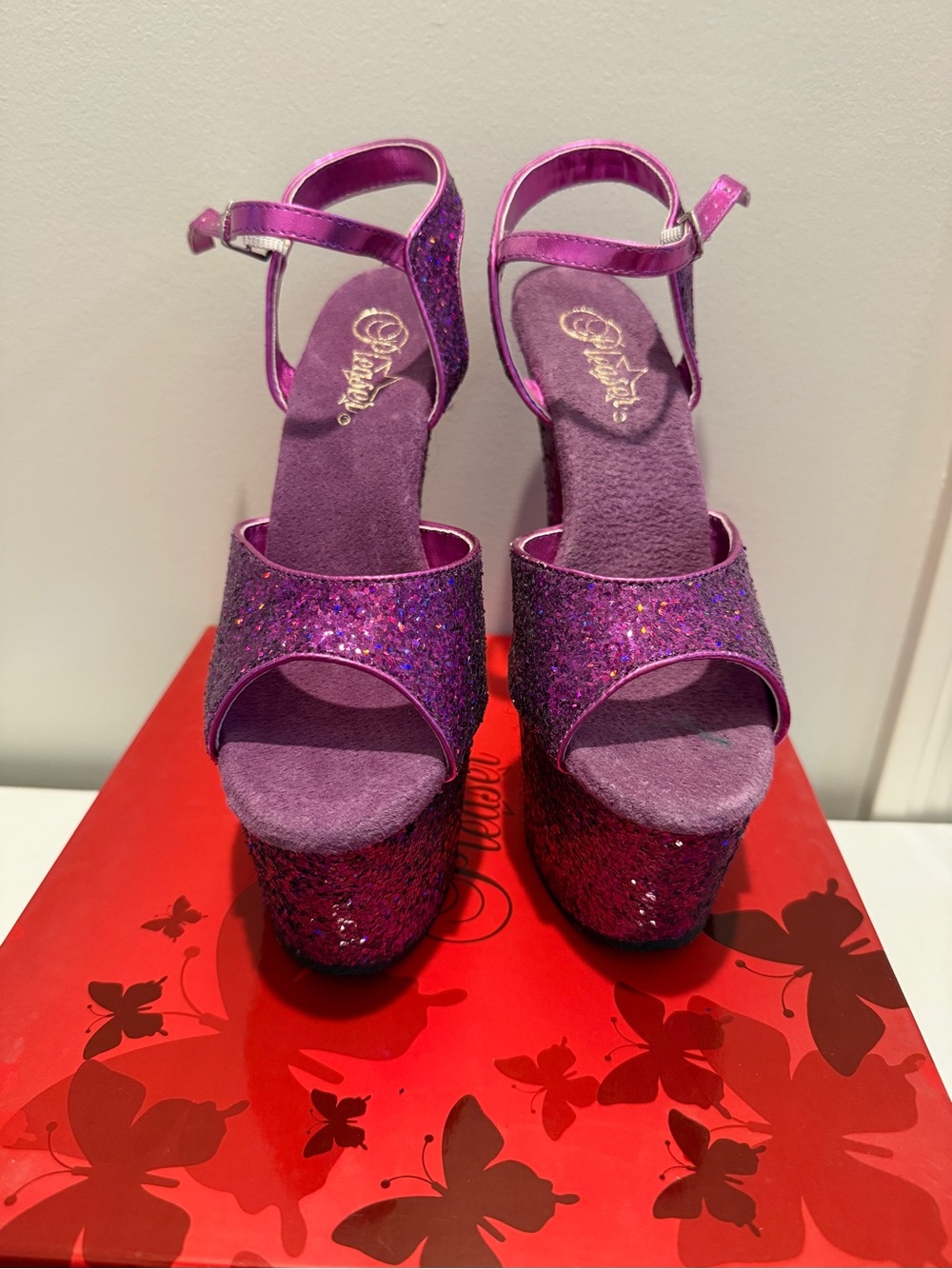 Pleaser Purple Glitter Platform Sandals